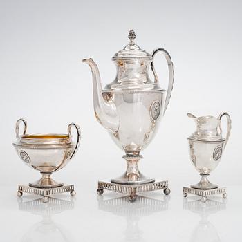 Iisakki Saha, kaffeservis, 3 delar, silver, Björneborg 1903.