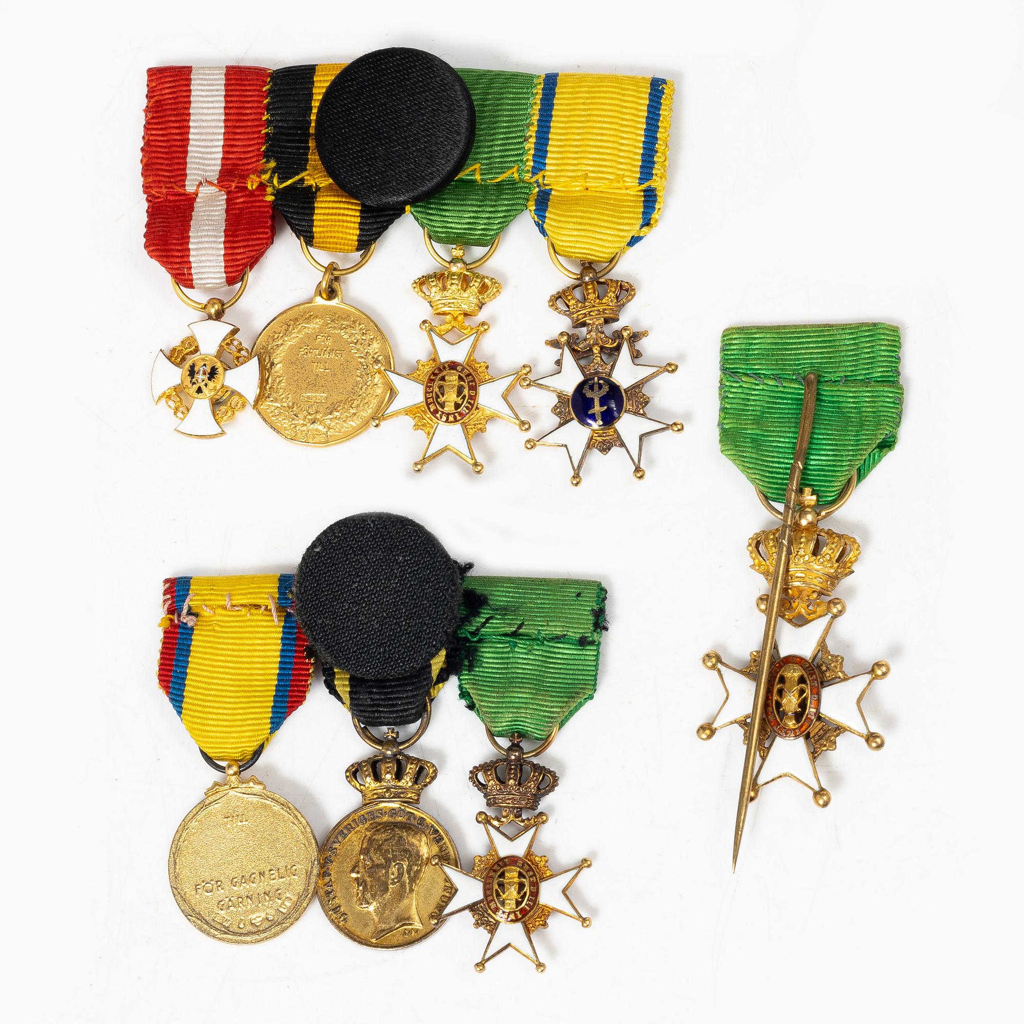 Order and medal miniatures, a total of 8 pcs, Sweden and Italy.