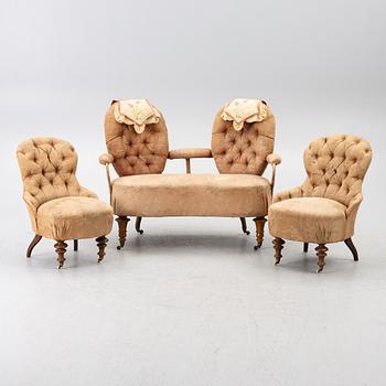 A three-piece furniture suite with royal provenance fron Queen Sofia, late 19th century.