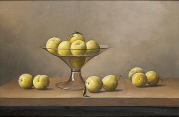 Nadine Lundahl, Nature morte med gula plommon.