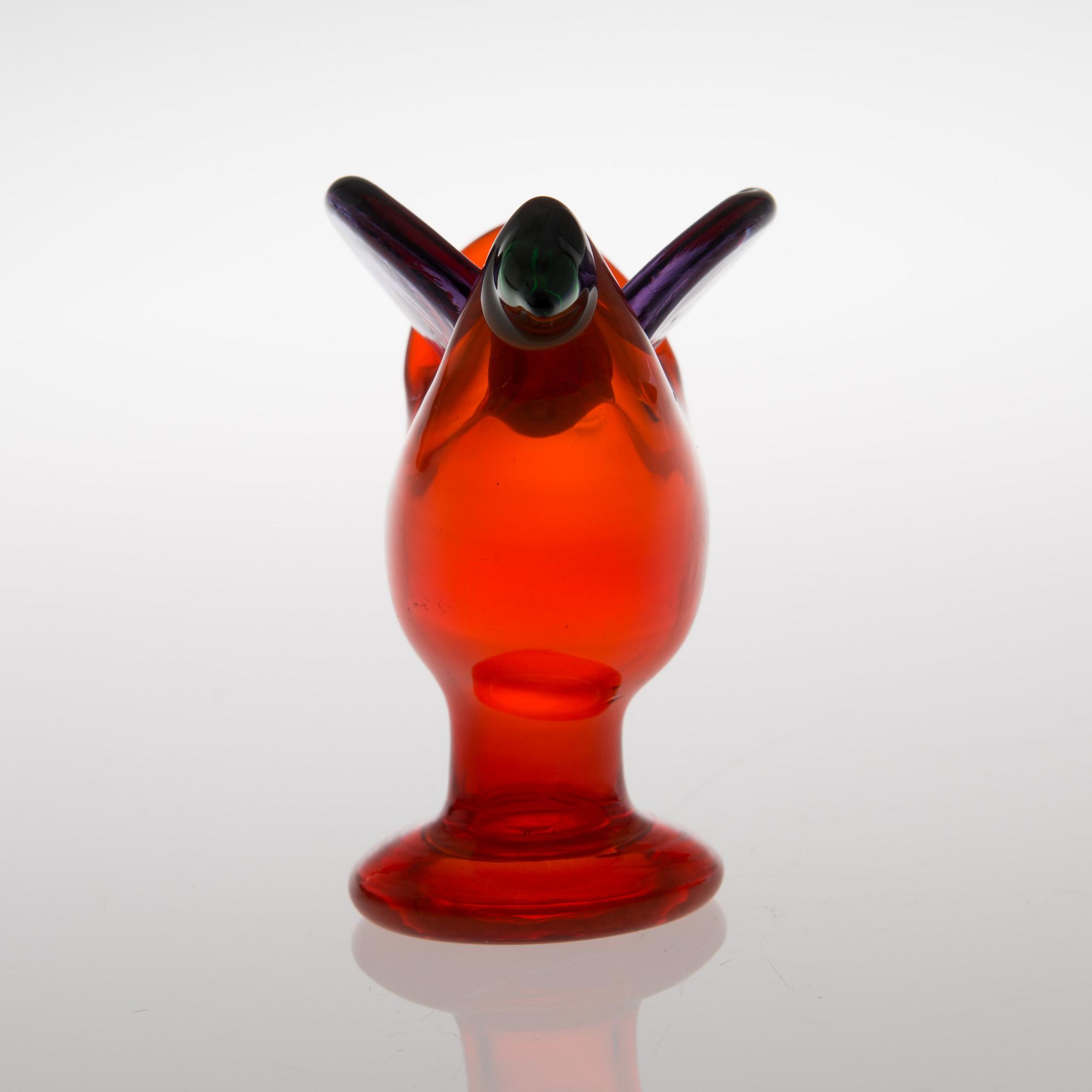 OIVA TOIKKA, GLASFÅGEL. Flugsnappare. Sign. Oiva Toikka Nuutajärvi Notsjö. Tidigt 1970-tal.