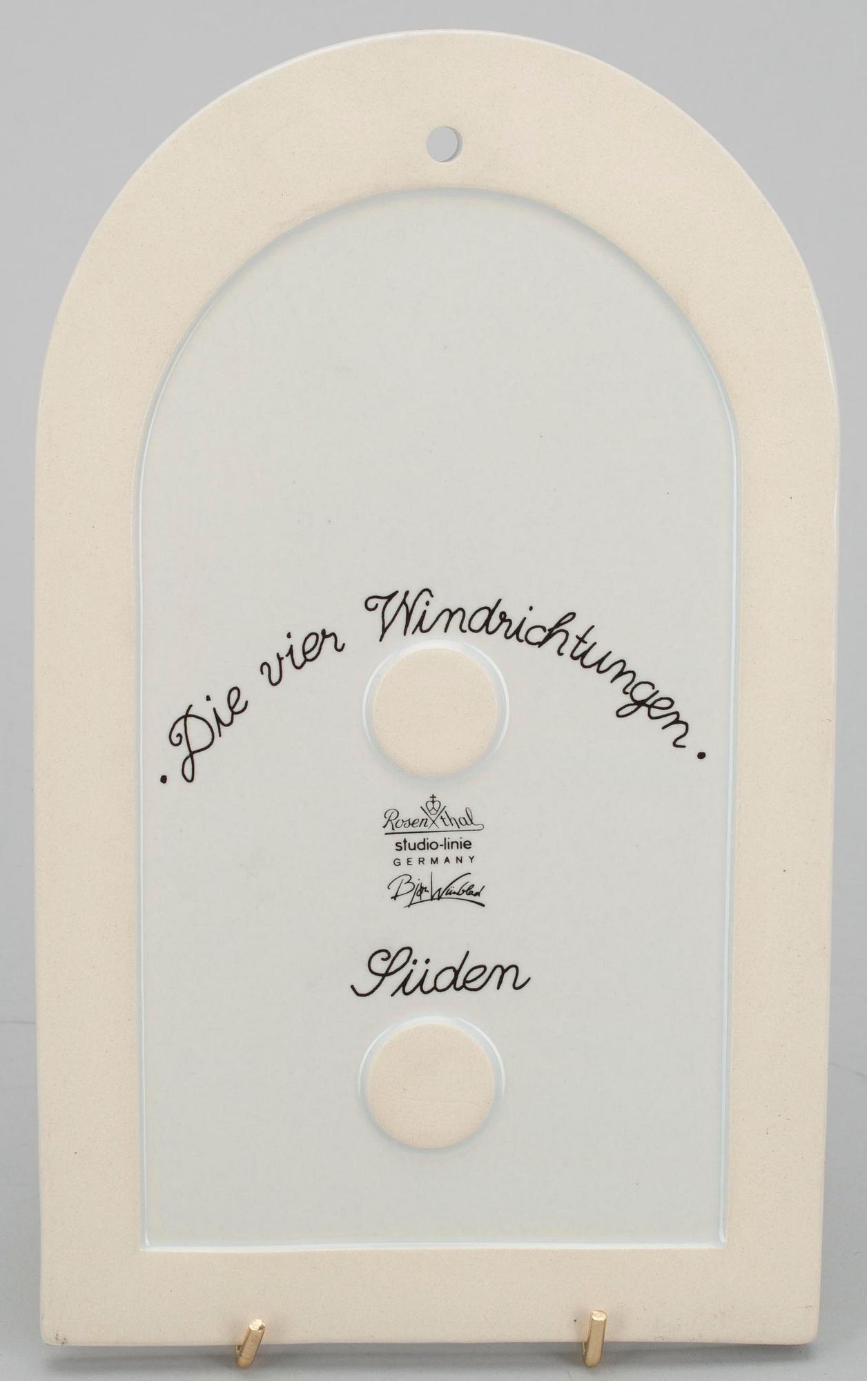ROSENTHAL, SEINÄLAATTOJA, 4 kpl, keramiikkaa, sign. Björn Winblad, Rosenthal, Studio-Linie, Saksa 1900-luvun loppupuoli.