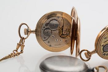 FICKUR, 3 st samt Chatelain 18 k guld. Bland annat  Schweiziskt ur med ryska stämplar.