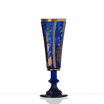 A Russian blue glass champagne flute, presumably imperial glass manufactory, St Petersburg, end of 18th Century.