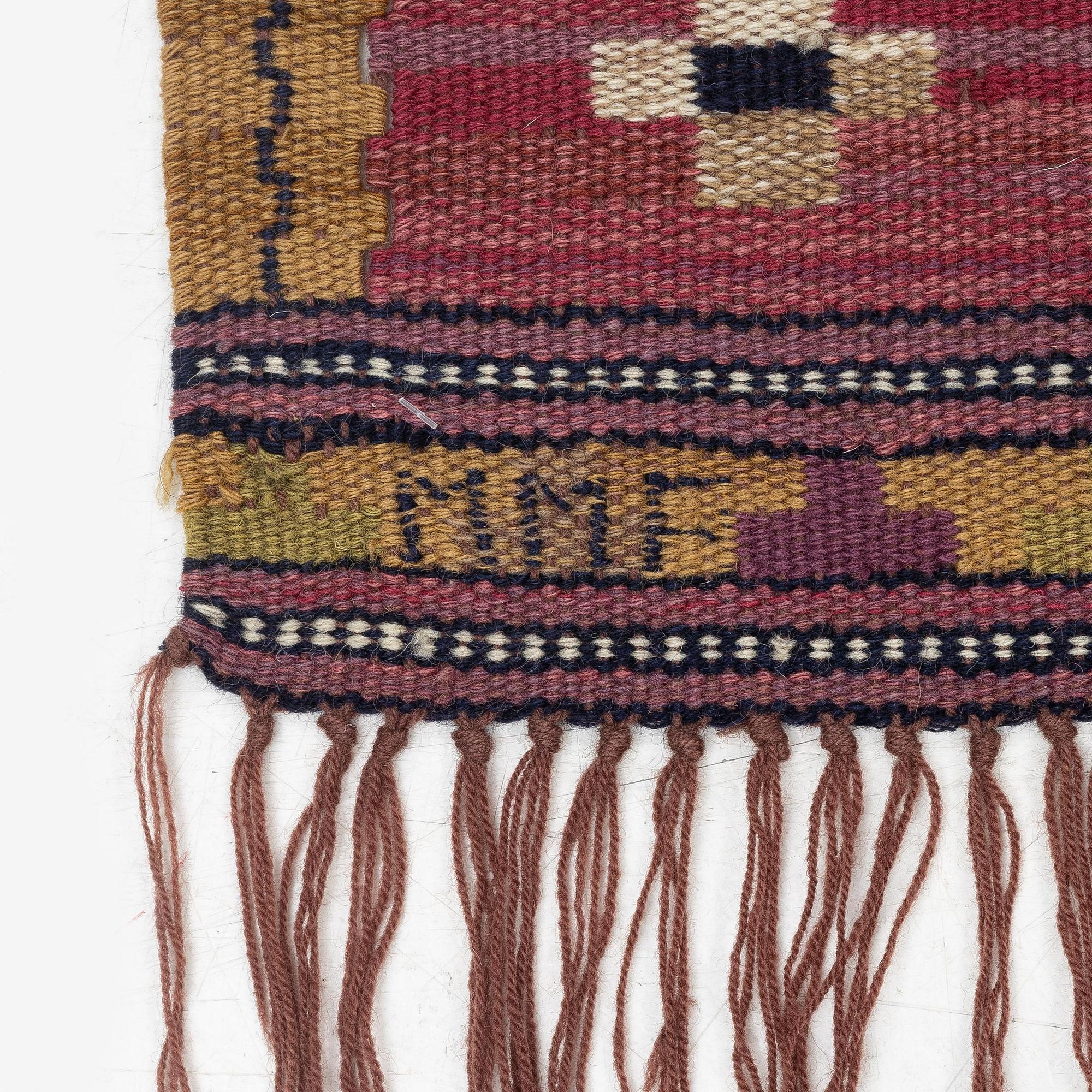 Märta Måås-Fjetterström, a drape, "Violett Draperi" (with yellow), ca 262 x 148 cm, signed MMF.