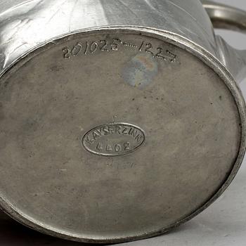 KAFFESERVIS, 4 delar, tenn, jugend, Kayserzinn, Tyskland, tidigt 1900-tal.