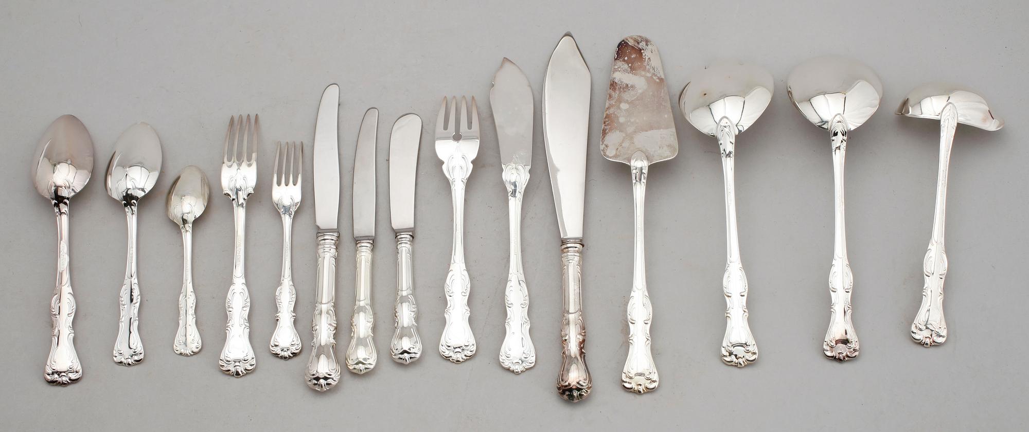 BESTICK, silver, 125 delar, "Olga", GAB, Stockholm 1980/90-tal. Total vikt ca 6300 g.