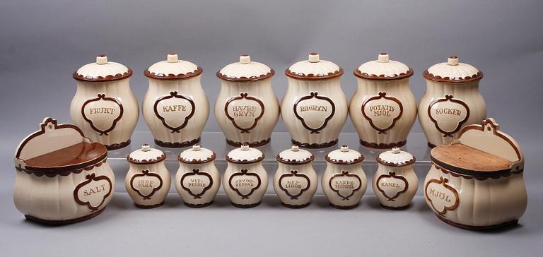 KRYDDBURKSUPPSÄTTNING, 14 delar, porslin "Pyro" Wilhelm Kåge Gustavsberg.
