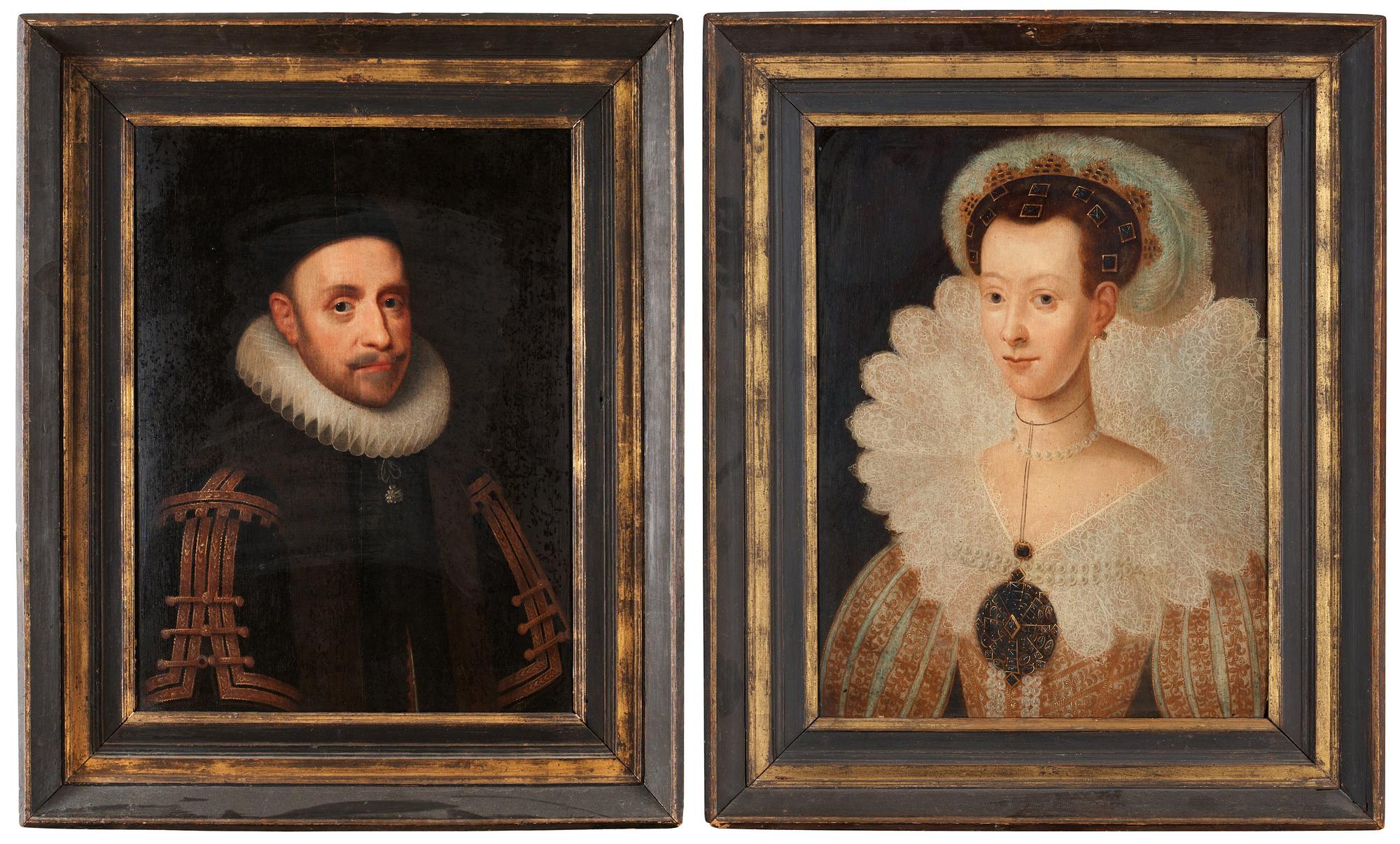 Jacob Hoefnagel Tillskrivna, "Konung Gustaf II Adolf" och "Drottning Maria Eleonora".