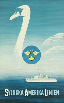 Fritiof Pedersén, a poster, 'Svenska Amerika Linien (Swedish American Line)', Isacsons Gbg, 1952.