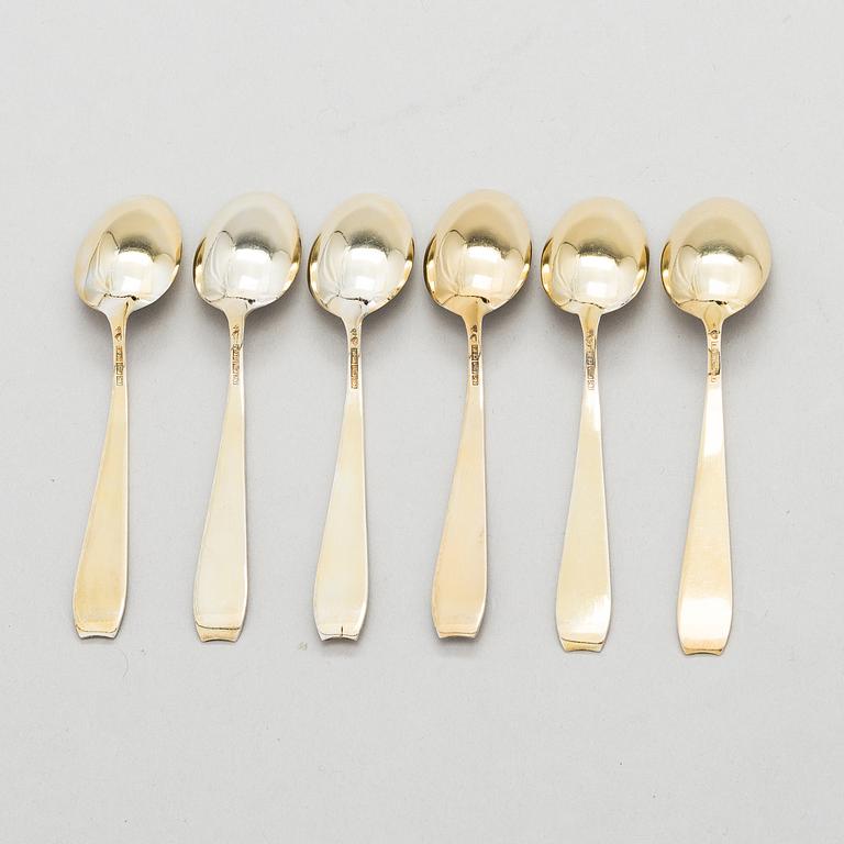 A set of six enamelled, gilt silver espresso spoons, Tillander, Helsinki 1955-56.