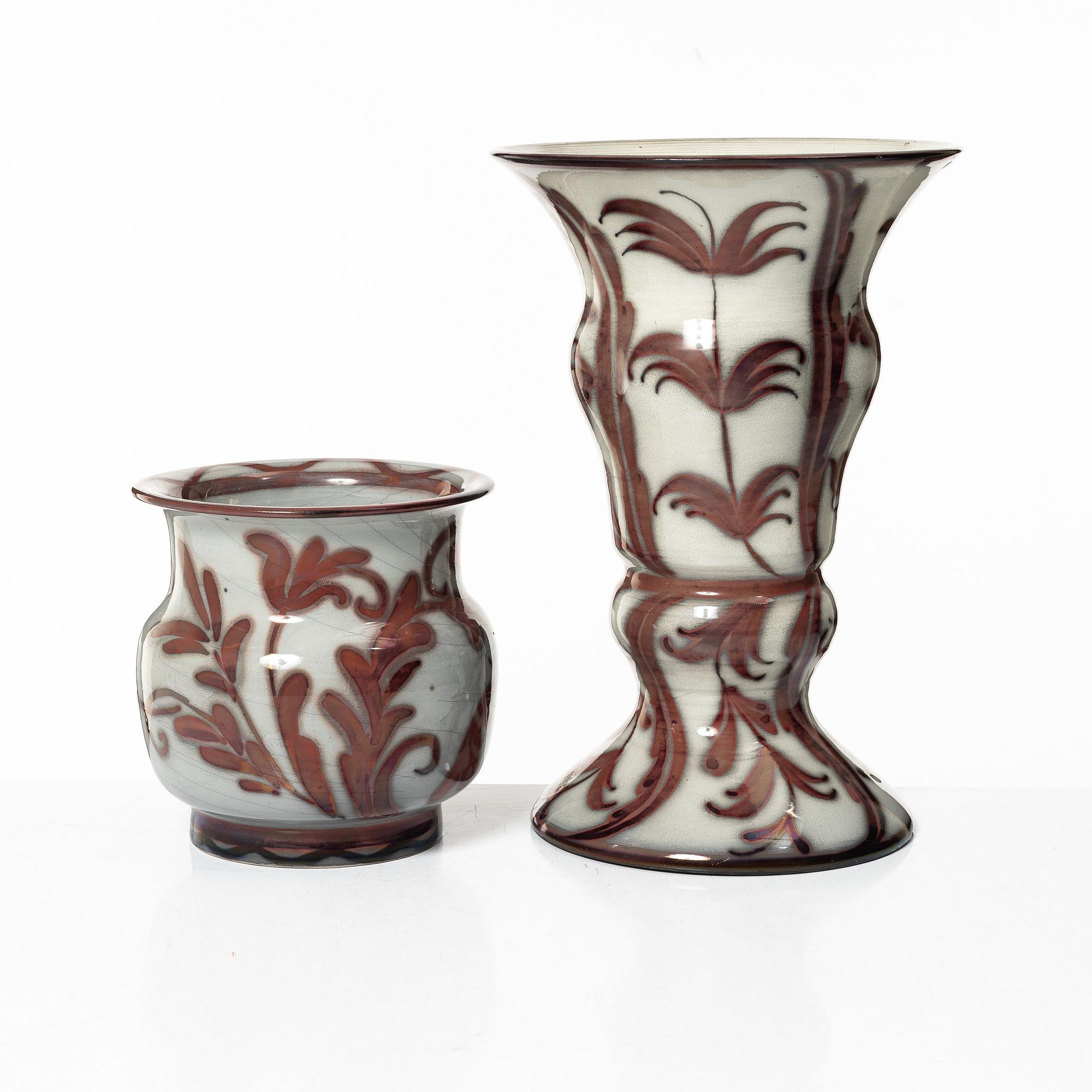 Allan Ebeling, two glazed ceramic vases, Bo Fajans, 1920s.