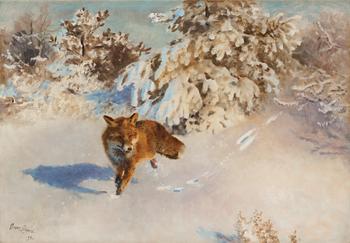 449. Bruno Liljefors, Winter landscape with fox.