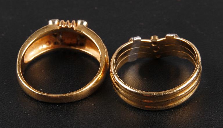 RINGAR, 2 st, guld 18K, diamanter. Vikt 4,8 resp 4,3.