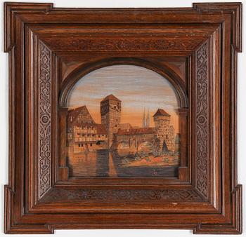 JOHANN ADELHARD, blandteknik med intarsia. Monogramsignerad.
