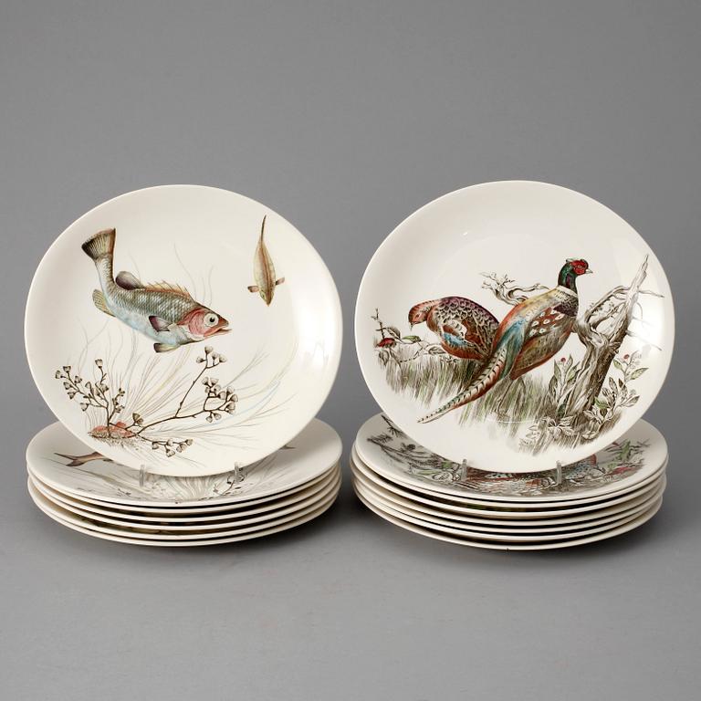 TALLRIKAR, 15 st, flintgods, "Fish" & "Game Birds, Johnson Bros. England.