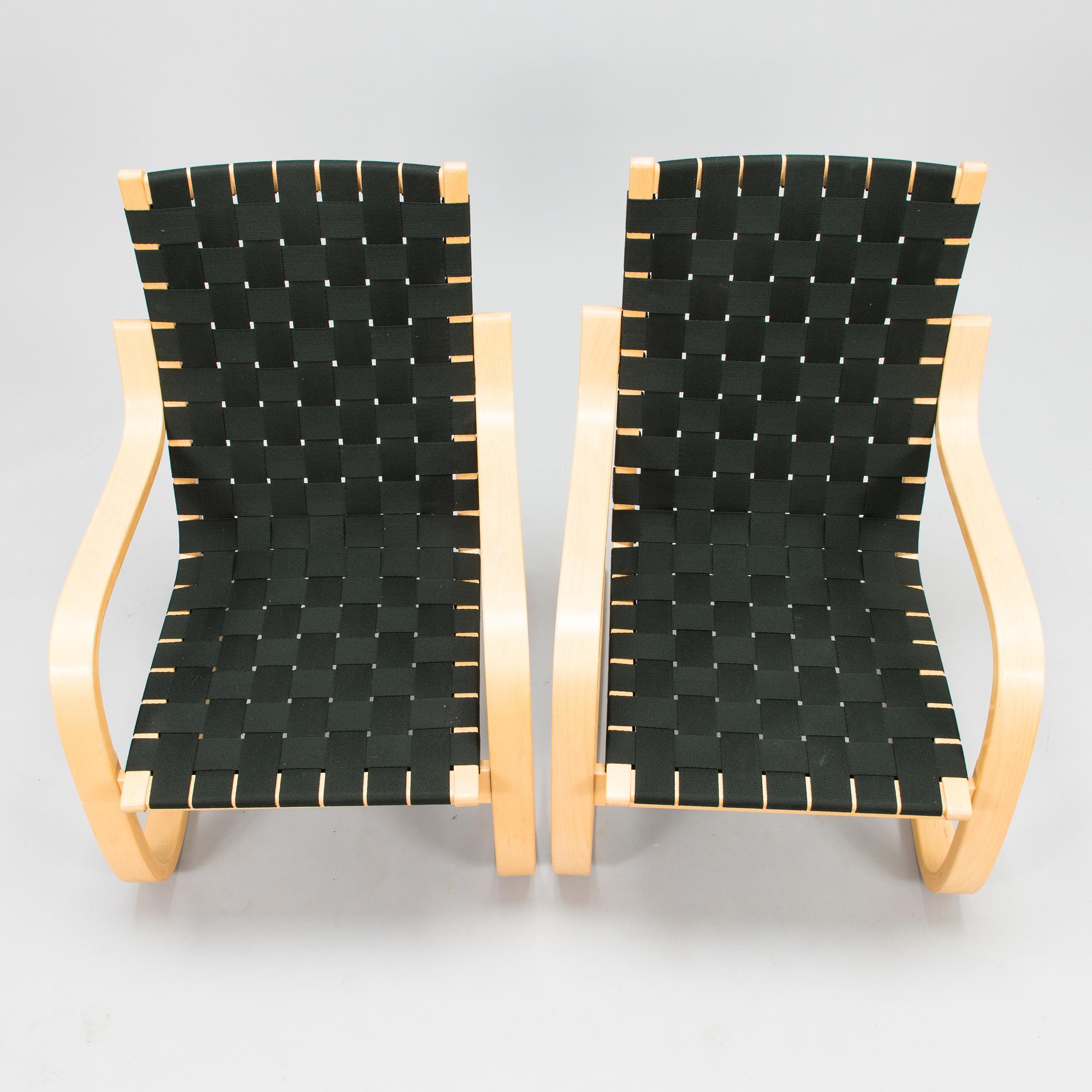 ALVAR AALTO, a pair of late 20th century '406' armchairs for Artek.
