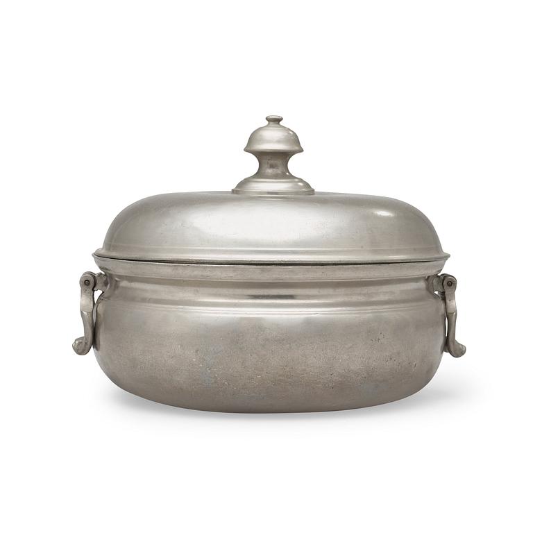 A pewter tureen with cover by S Weigang 1795.