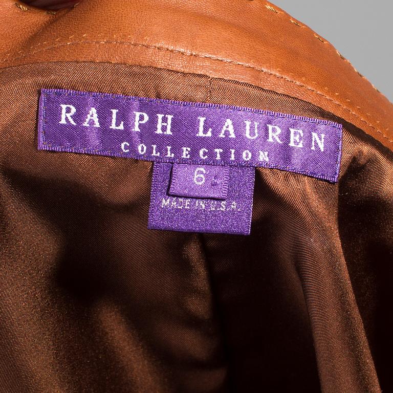A leather skirt by Ralph Lauren.