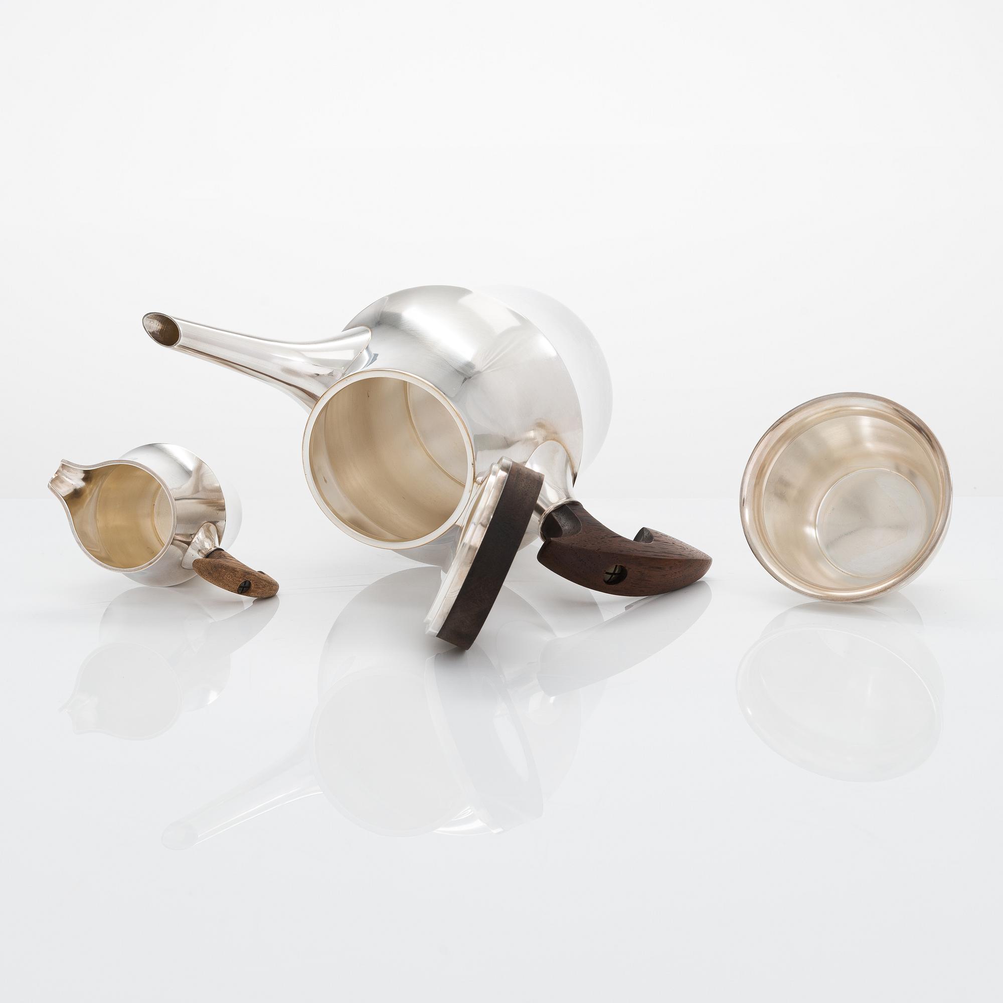 Tapio Wirkkala, A 3-piece 'TW176' silver coffee set, marked TW, Kultakeskus, Hämeenlinna, Finland 1966 and 1968.