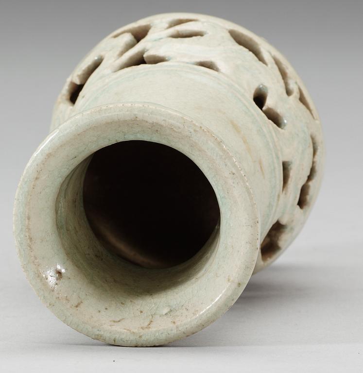 A pale celadon glazed vase, Yuan dynasty (1271-1368).