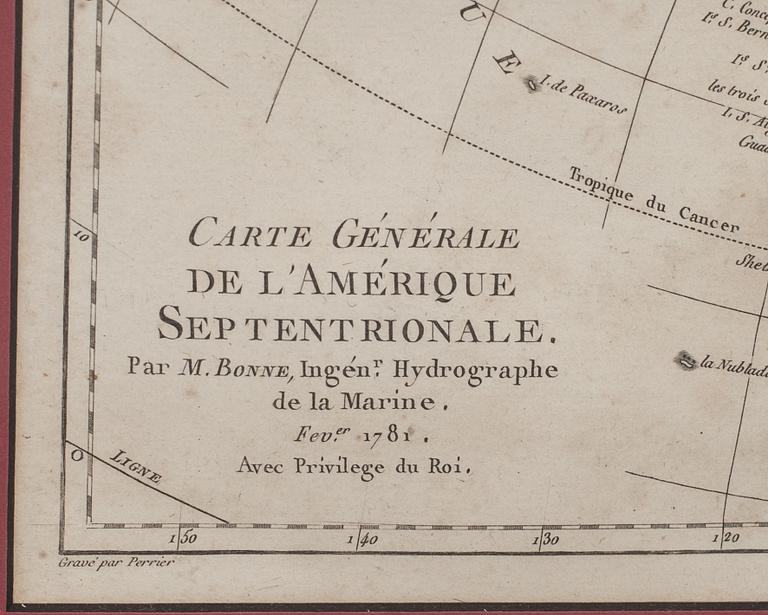 KARTOR, 2 stycken, "Carte générale de l'Amerique septentrionale" M Bonne 1781 samt "Helvetia qvae hodie..." Munster 1544.