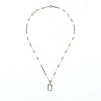 A Wiwen Nilsson sterling and rock crystal pendant and chain, Lund 1938.