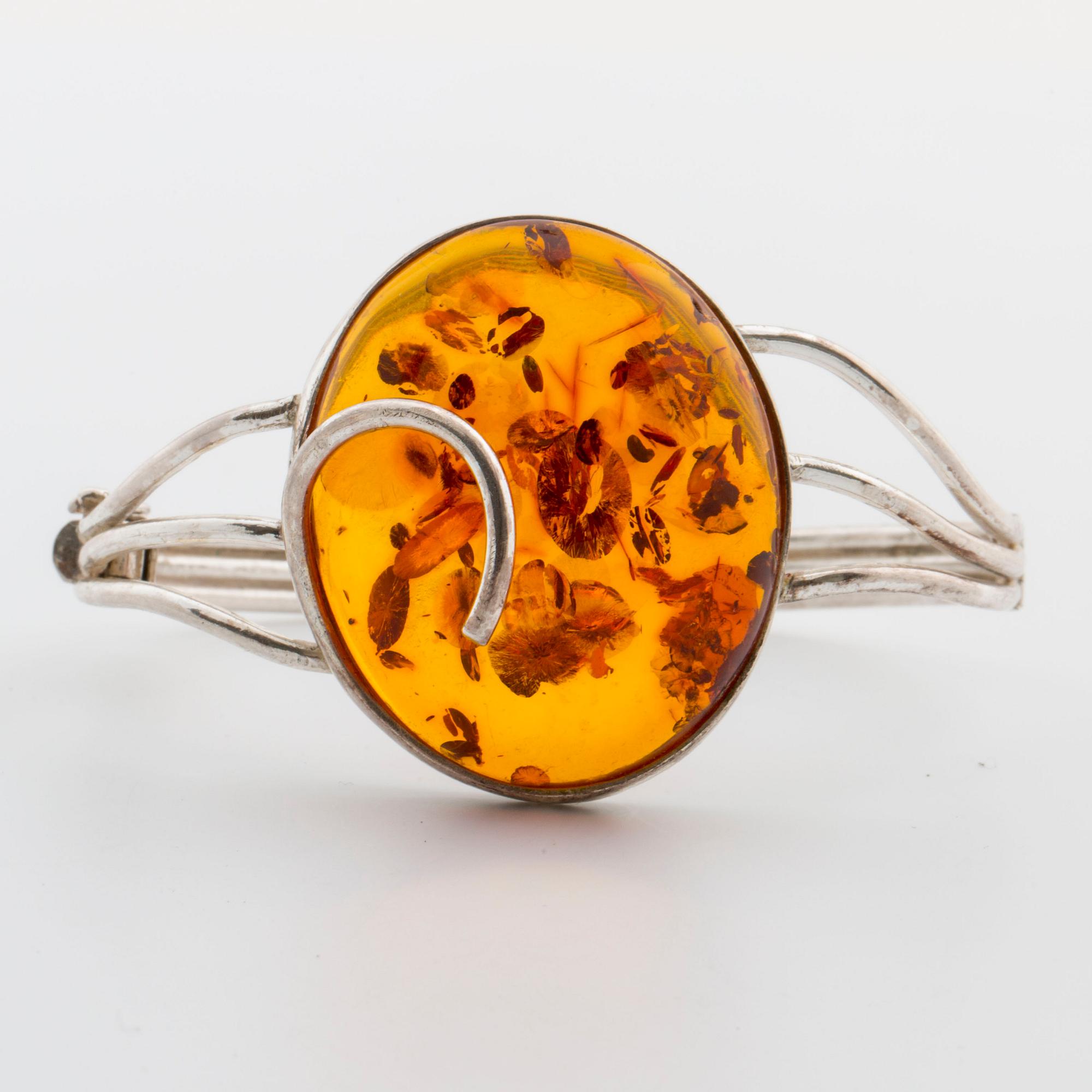 NECKLACE and BANGLE, silver and amber, Poland, W. Kruk.