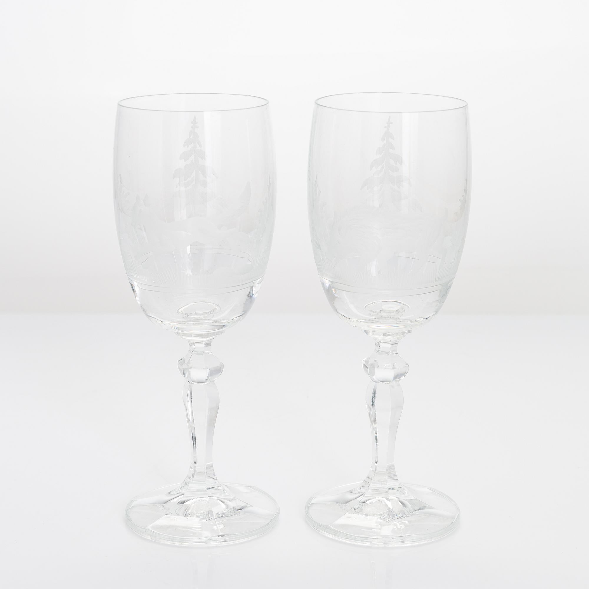 Drinking glasses, 21 pcs, with animal motifs, possibly Germany, late 20th century.