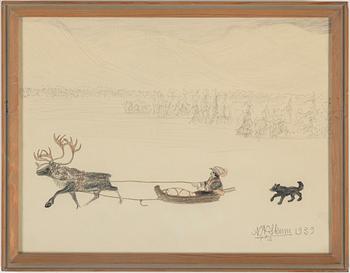 NILS NILSSON SKUM, pencil and crayon, signed N.N. Skum and dated 1939.