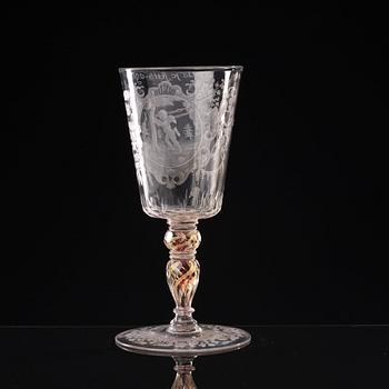 A Bohemian cut and engraved glass goblet, 18th Century.