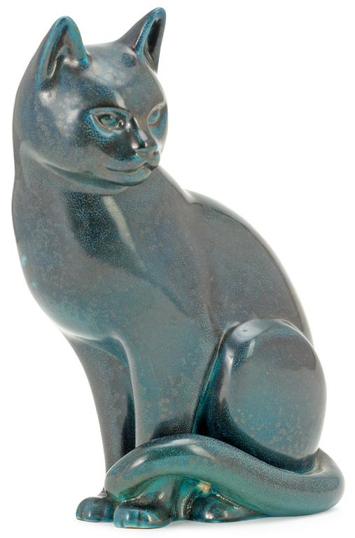 A Gunnar Nylund stoneware figure of a cat, Rörstrand.