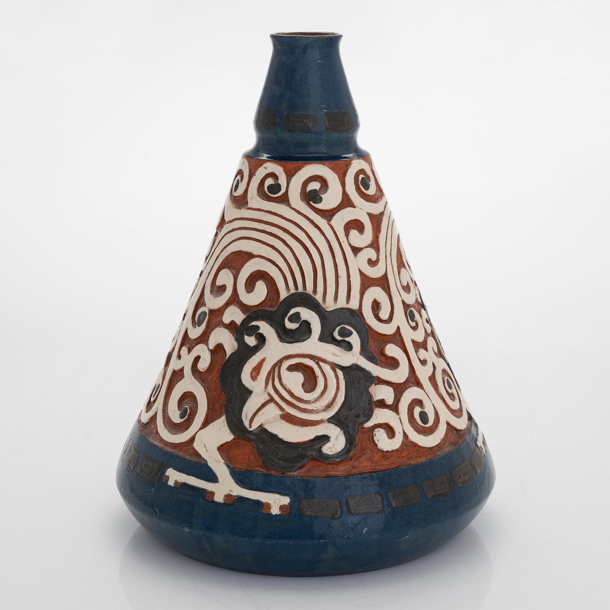Sigrid Wickström-Paaer, a red clay vase signed SW and dated 1908.