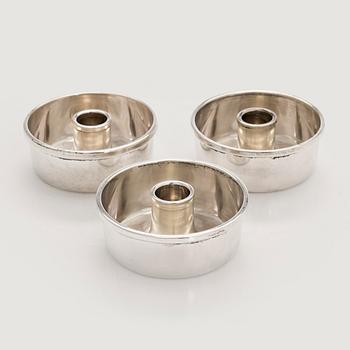 Bertel Gardberg, three silver 'Birgitta' candle holders, model 22908, Hopeatehdas Oy, Helsinki 1962-65.