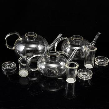 WILHELM WAGENFELD, 3 tea pots, Jenaer Glaswerk, Schott & Gen, Germany.