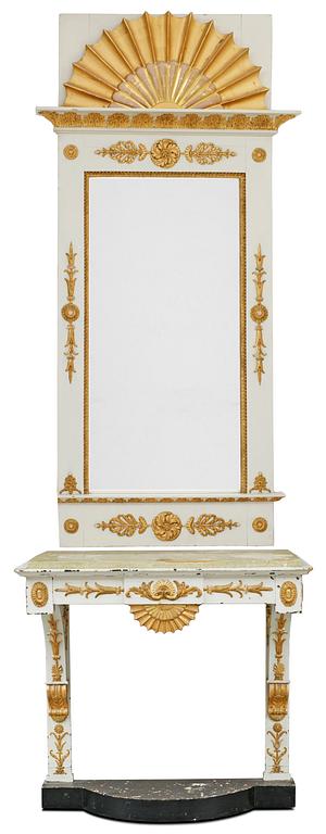 SPEGEL MED KONSOLBORD. Empire, 1800-talets första hälft.