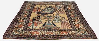 An antique Kerman Raver rug, South Persia, signed c. 238 x 143 cm.