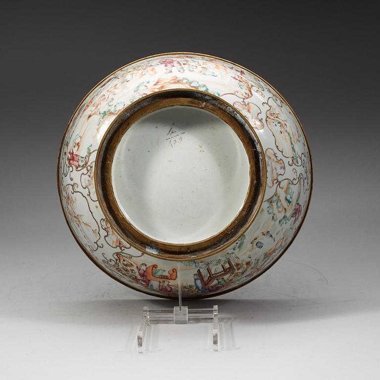 A famille rose bronze mounted punch bowl, Qing dynasty, Qianlong (1736-95).