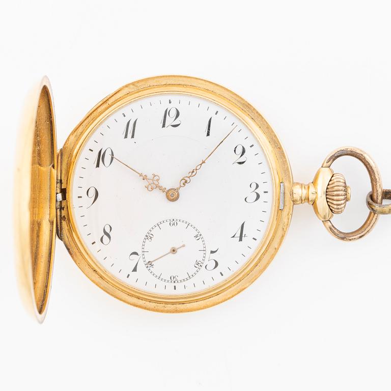 Fickur, 18K guld, med kedja nugget, savonett, 51,5 mm.