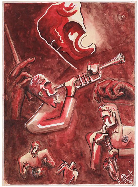 CO Hultén, gouache, signed and dated -36.