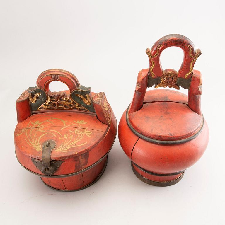A set of two painted Chinese /Asian wooden boxes first half of the 20th century.