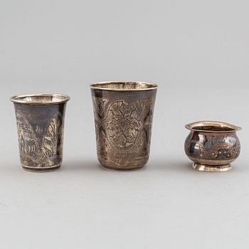 3 russian silver beakers, Moscow 1880-84 and Kiev 1908-26.