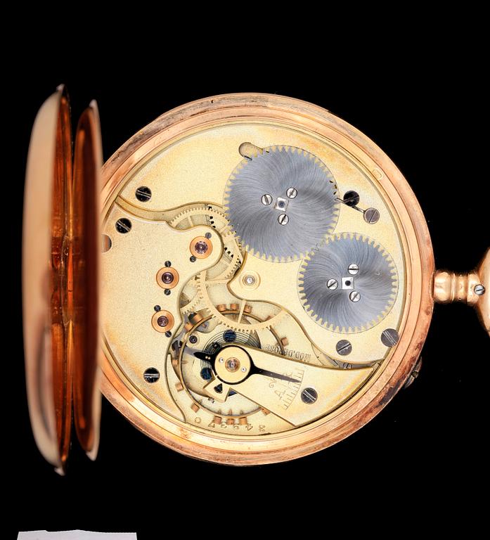 HERRFICKUR OCH KLOCKSTÄLL, 14k guld, boett märkt IWC, International Watch Company, Schaffhausen, 1900-talets första hälf.