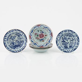 A set of five (3+1+1) dessert dishes, Qing dynasty, 18th Century.