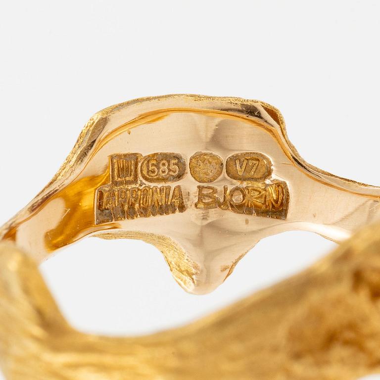 Björn Weckström, a ring, "Heijastus", 14K gold with watermelon tourmaline, Lapponia 1974.