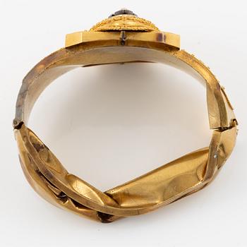 Bracelet 14K gold with enamel details and pearl, damaged.