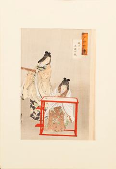 Five Ogata Gekko late 19th century woodblock prints in colours.