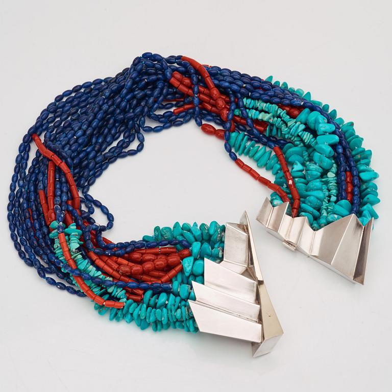 Kristian Nilsson, a sterling necklace with semi-precious stones, Stockholm, 1983,