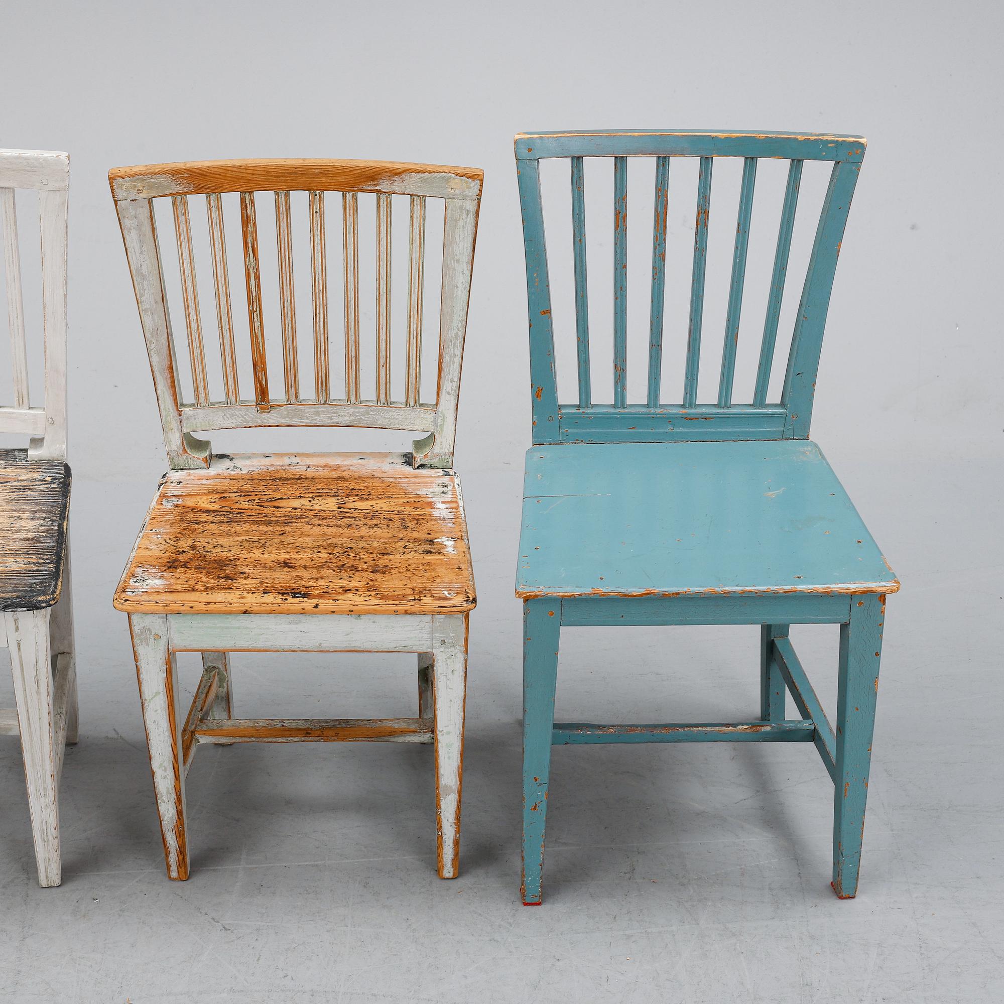 Six matched chairs, 19th Century.