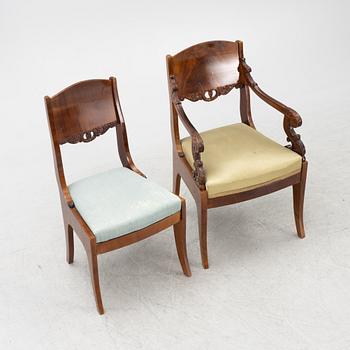 Stolar, 4 st samt ett par karmstolar, Ryssland/Baltikum, 1800-talets mitt, Empire.